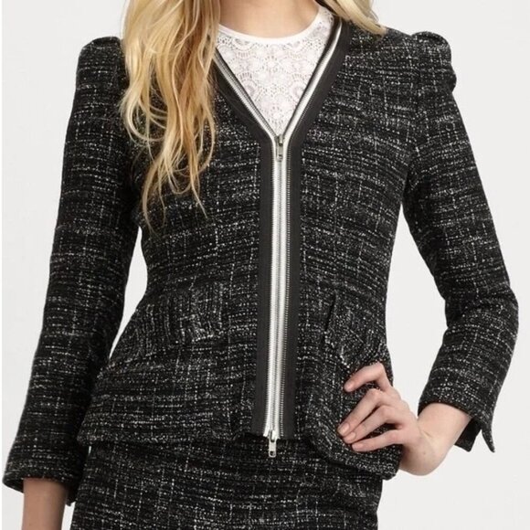 Nanette Lepore Black Tweed Full Zip Blazer Jacket - Picture 1 of 9